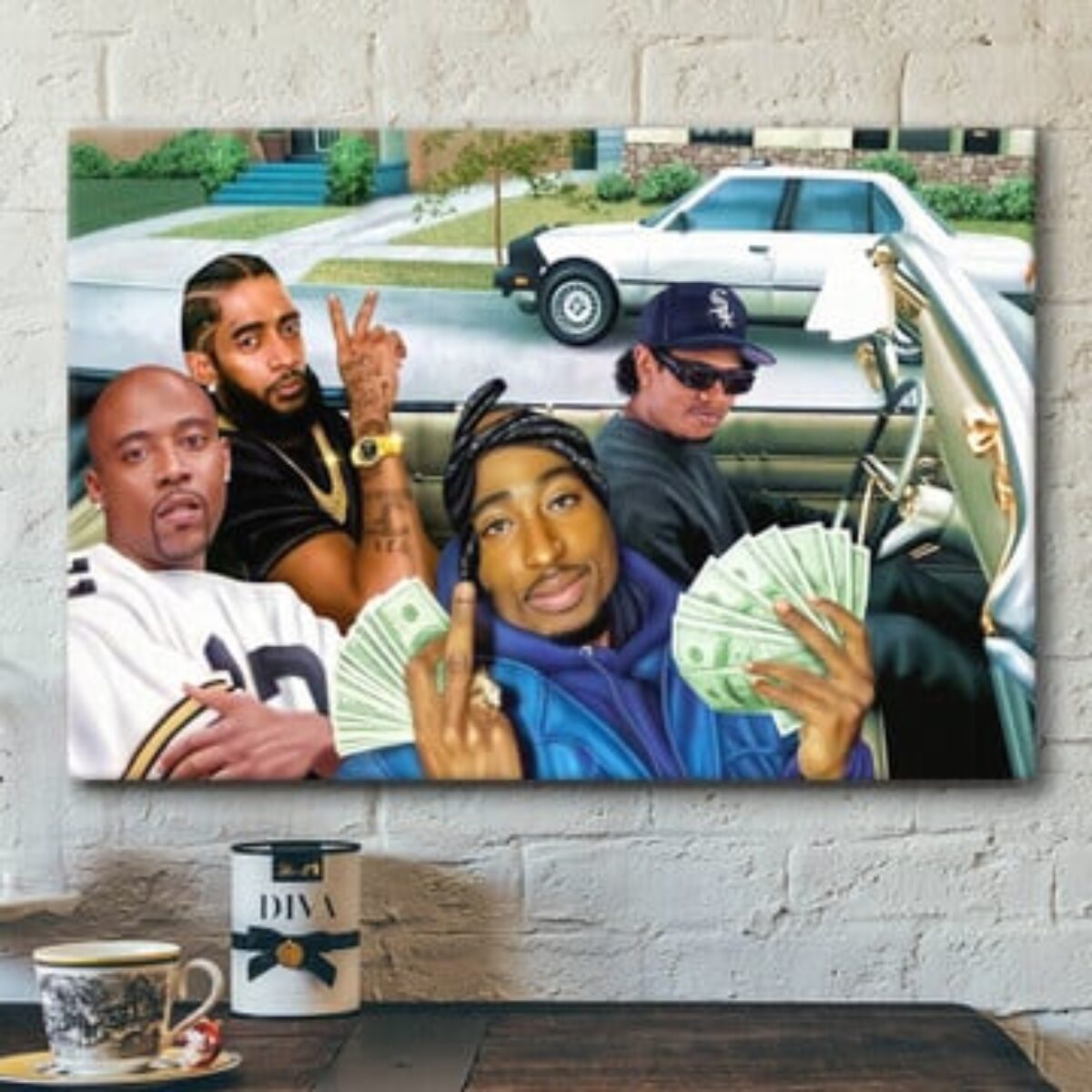 2Pac Shakur, Eazy-E, Nipsey \u0026 Nate Dogg Amazing Artwork Poster Canvas, image size:1200x1200