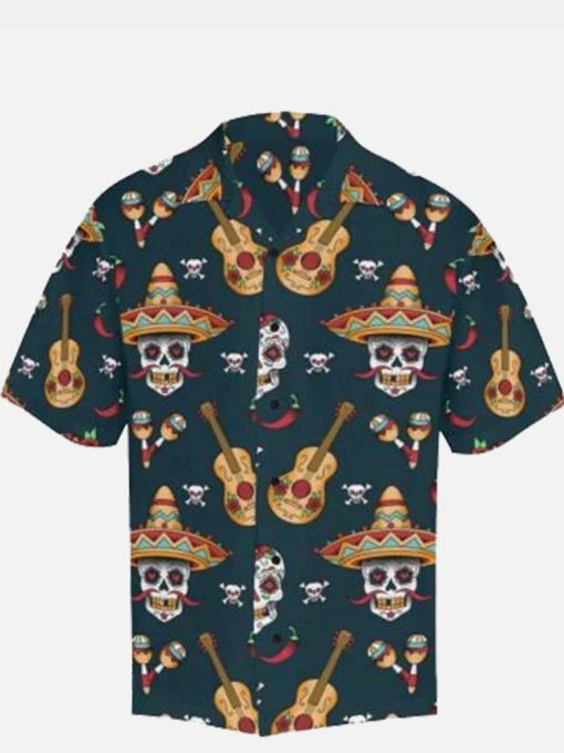 Dark Green Casual Shirt Collar Printed Skull Shirts