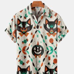 Halloween Ghosts Cats Print Shirt