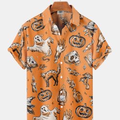 Halloween Pumpkin And Ghost Print Shirt