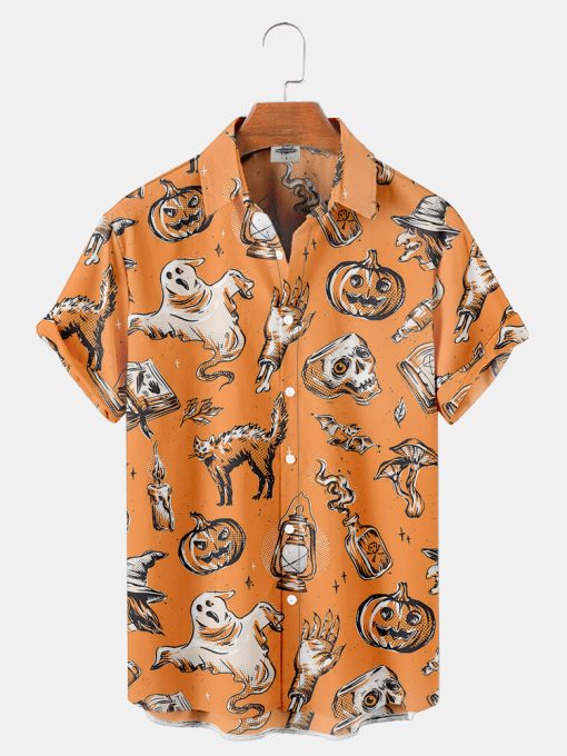 Halloween Pumpkin And Ghost Print Shirt