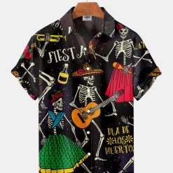Halloween Skeletons and Music Print Shirt