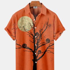 Halloween Tree And Pumpkin Print Shirt