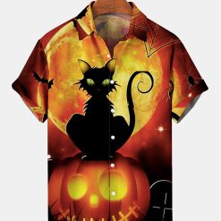 Jack-O-Lantern  Halloween Pumpkin Cat Print Shirt