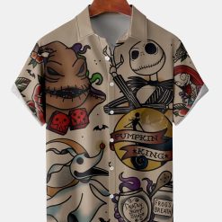 Retro Halloween Skulls And Ghosts Print Shirt