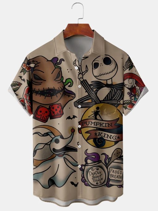 Retro Halloween Skulls And Ghosts Print Shirt