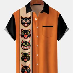 Vintage Cat Halloween Print Shirt