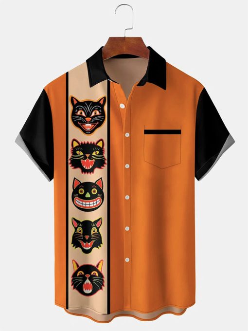 Vintage Cat Halloween Print Shirt