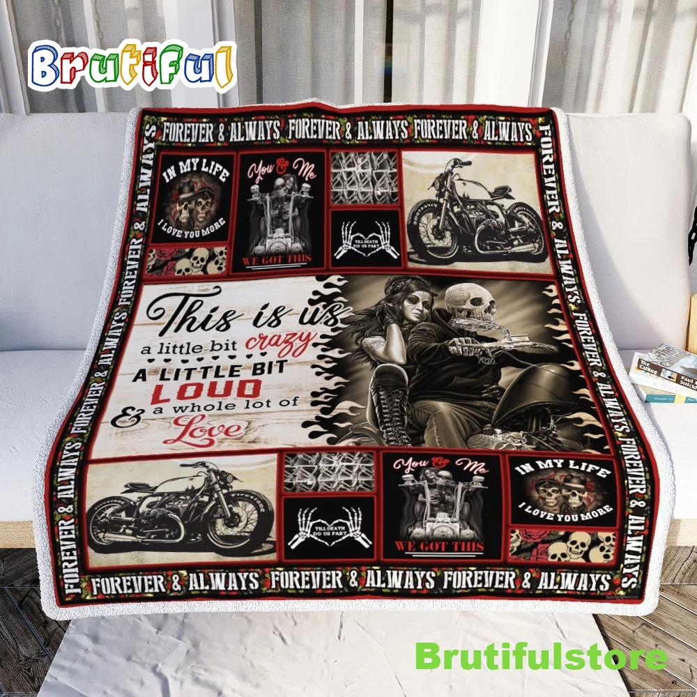 A Little Bit Crazy Motorcycle Skull Couple Halloween Sofa Fleece Throw Blanket Halloween Gifts