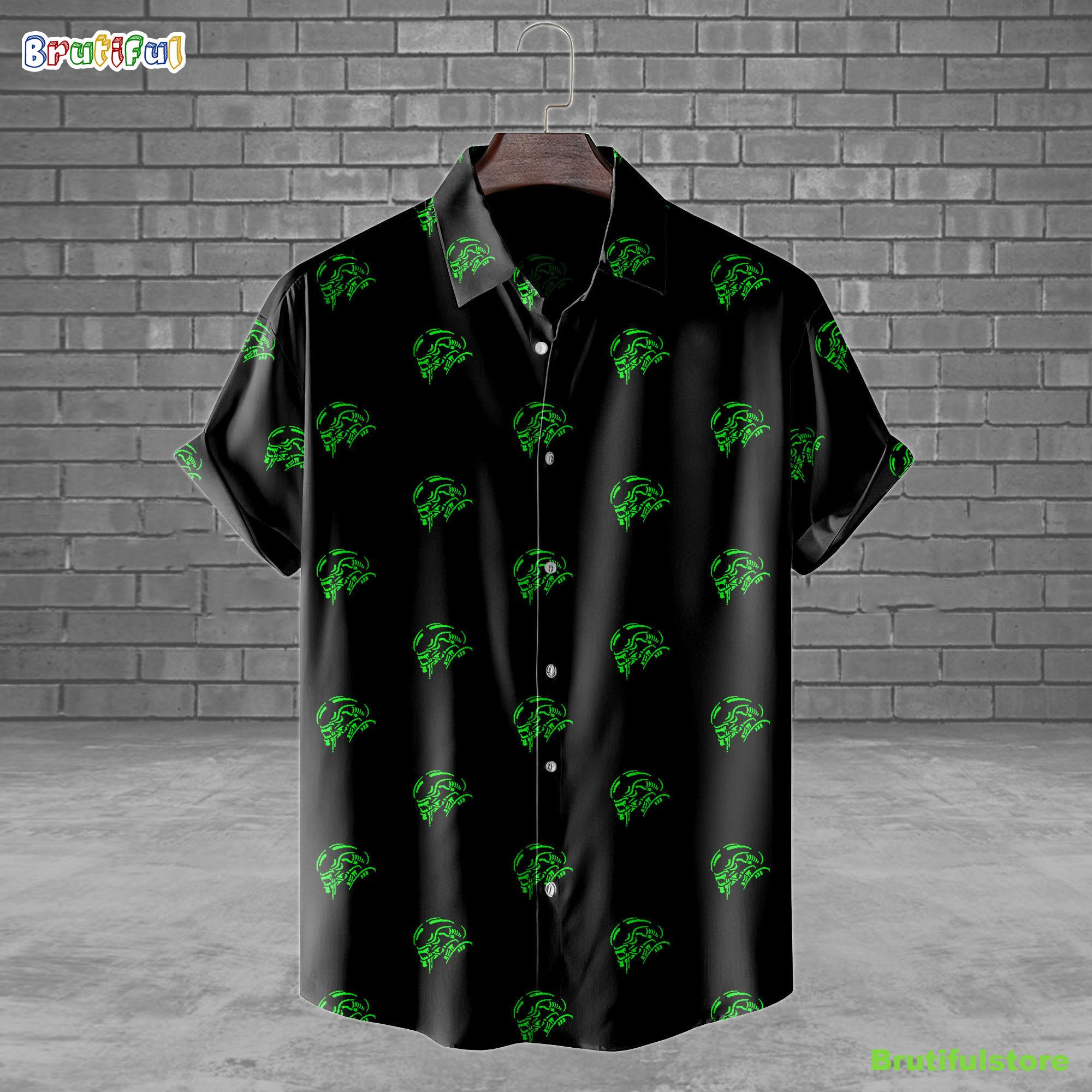 Alien Head Logo Drawing Horror Movie Halloween All Over Print 3D Hawaiian Shirt