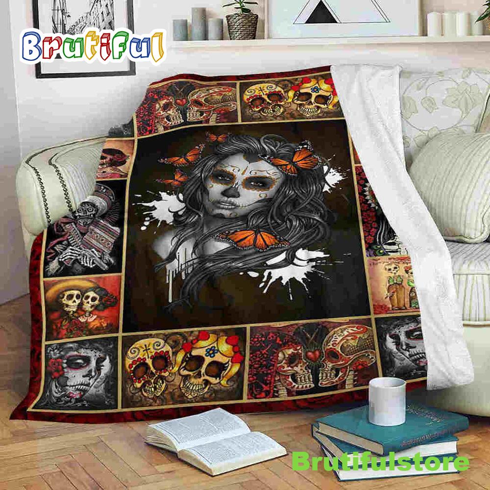 Beauty Skull Halloween Sofa Fleece Throw Blanket Halloween Gifts
