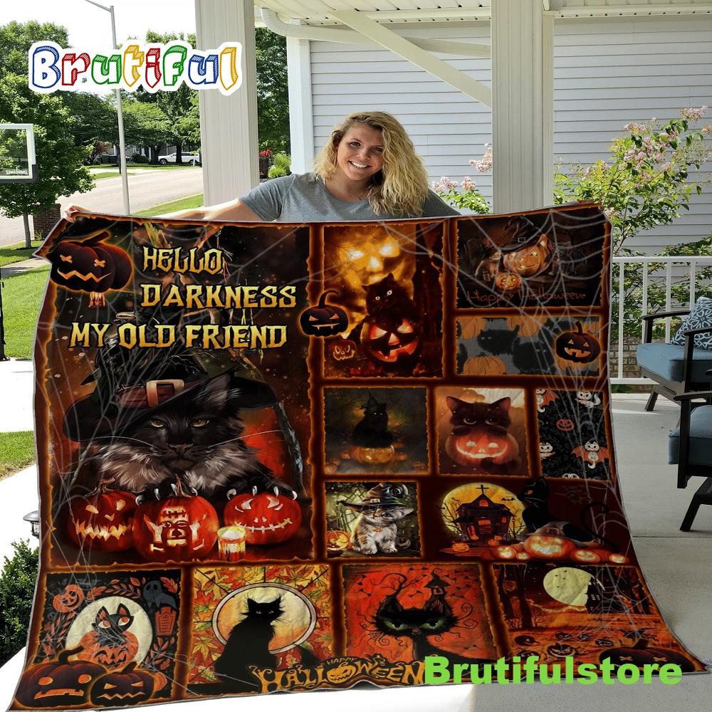 Black Cat Halloween Sherpa Blanket Halloween Cat Throw Blanket