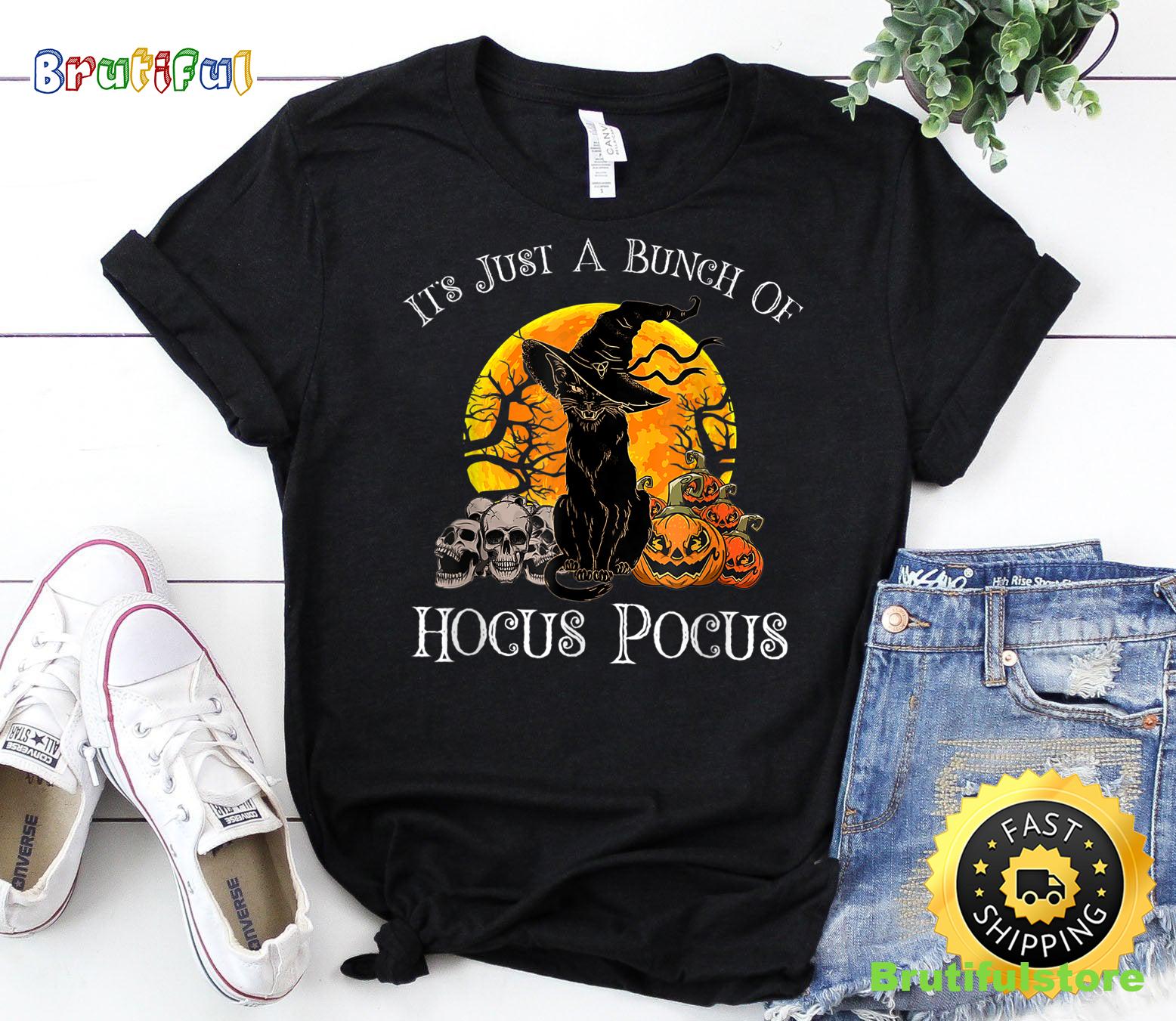 Black Cat Moon Funny Halloween Costume Bunch of Hocus Pocus T Shirt