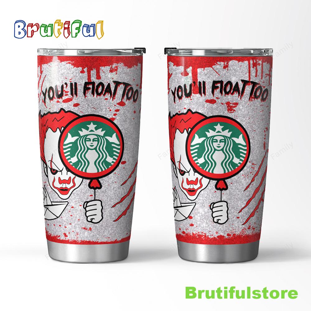 Blood Clowns You Float Too Halloween Starbucks Tumbler
