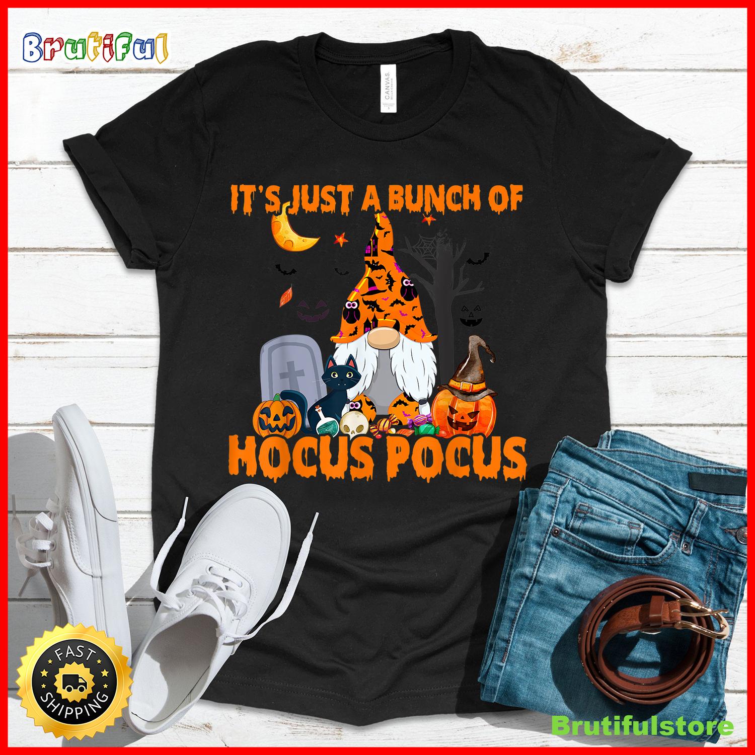Bunch of Hocus Pocus Pumpkin Gnome Bats Scary Cat T Shirt