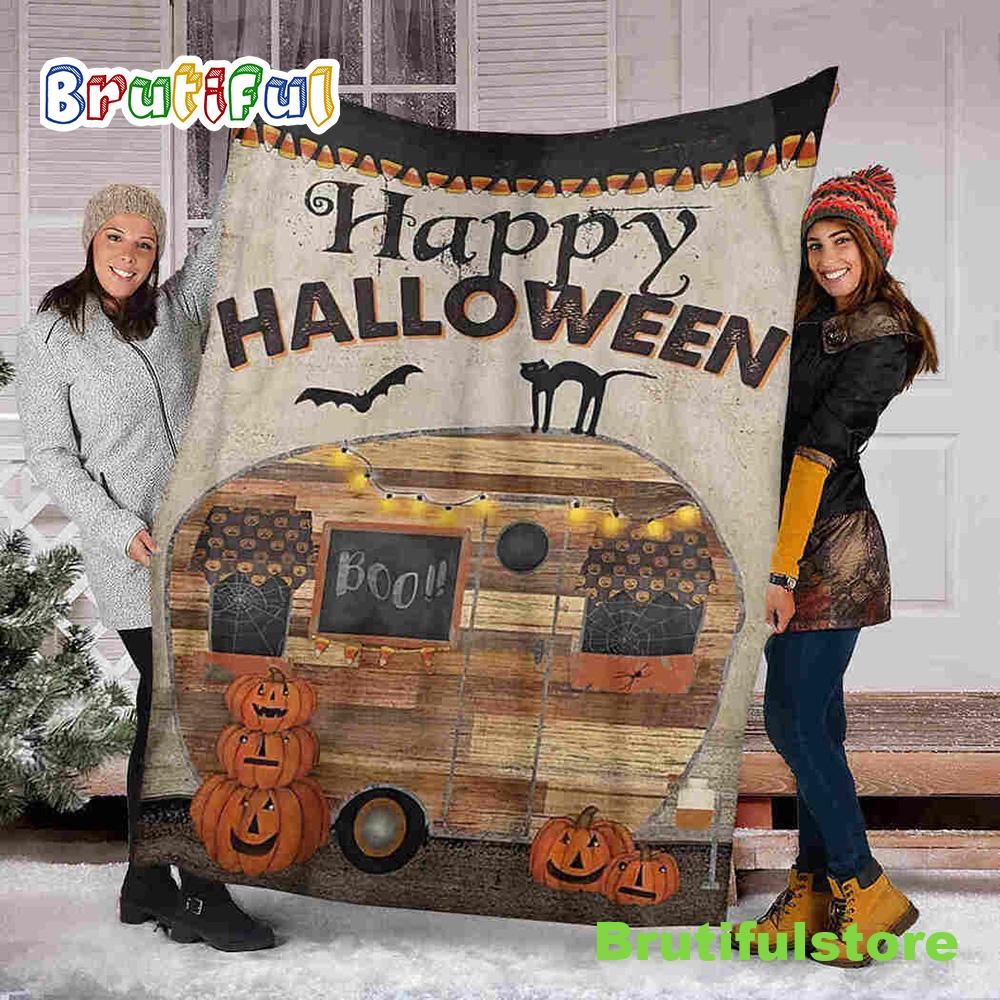 Camping Boo Halloween Sofa Fleece Throw Blanket Halloween Gifts