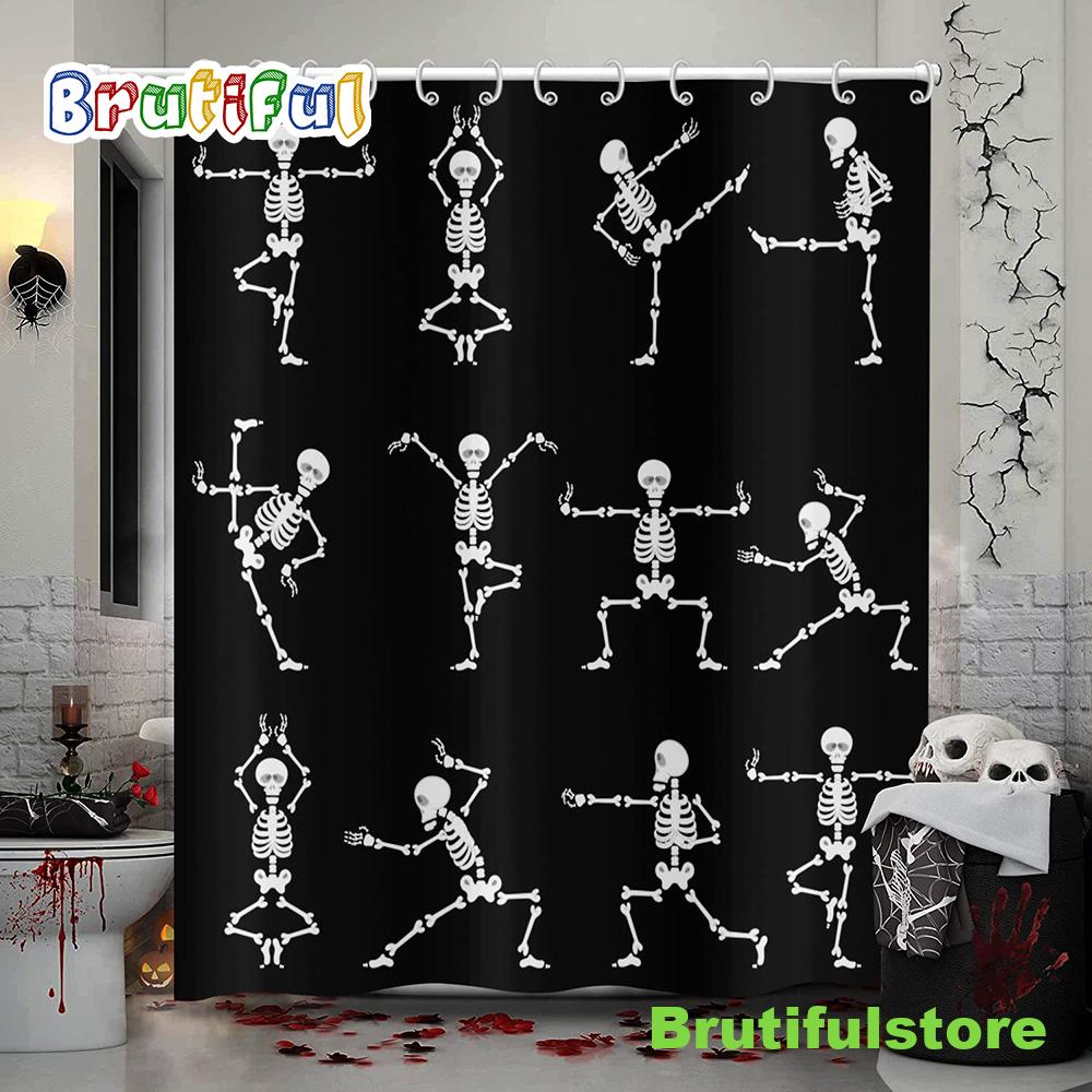 Cartoon Funny Skull Skeleton Dancing Halloween Shower Curtain