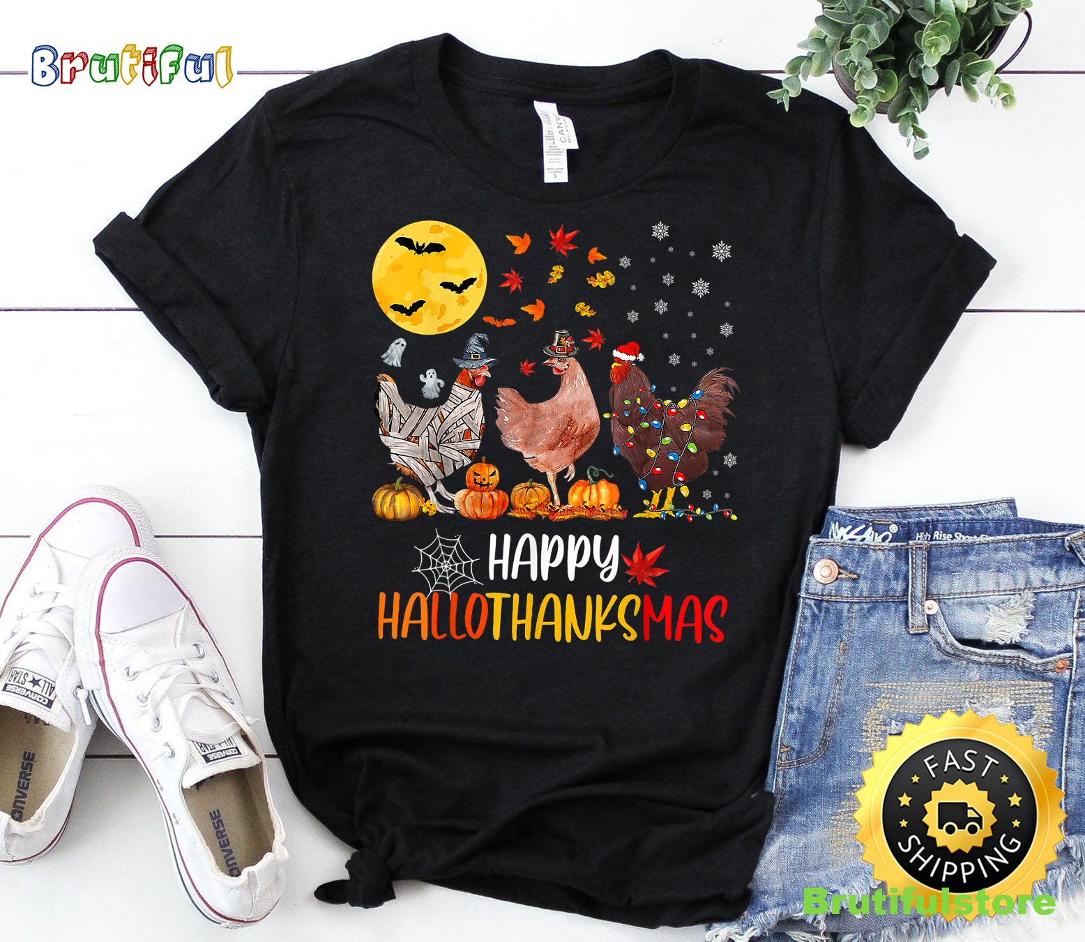 Chicken Halloween Happy HalloThanksMas Autumn Thanksgiving T Shirt