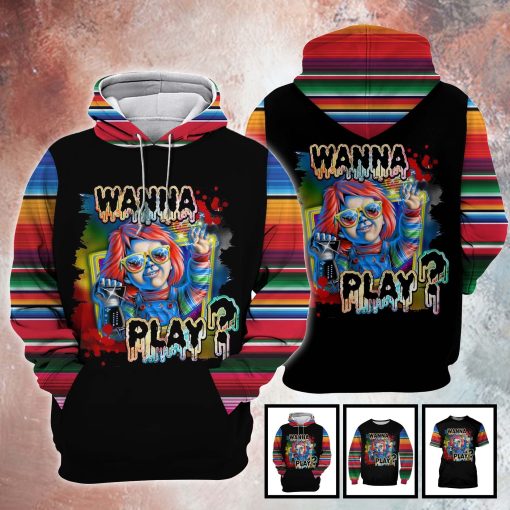 Chucky Child s Play Wanna Play Horror Movie Halloween All Over Print 3D Shirt
