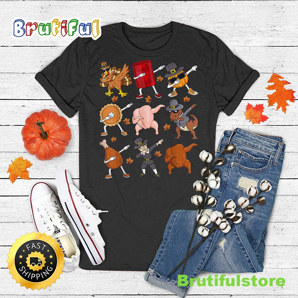 Dabbing Turkey T Rex Pilgrim Thanksgiving Boys Kid Funny Dab T Shirt