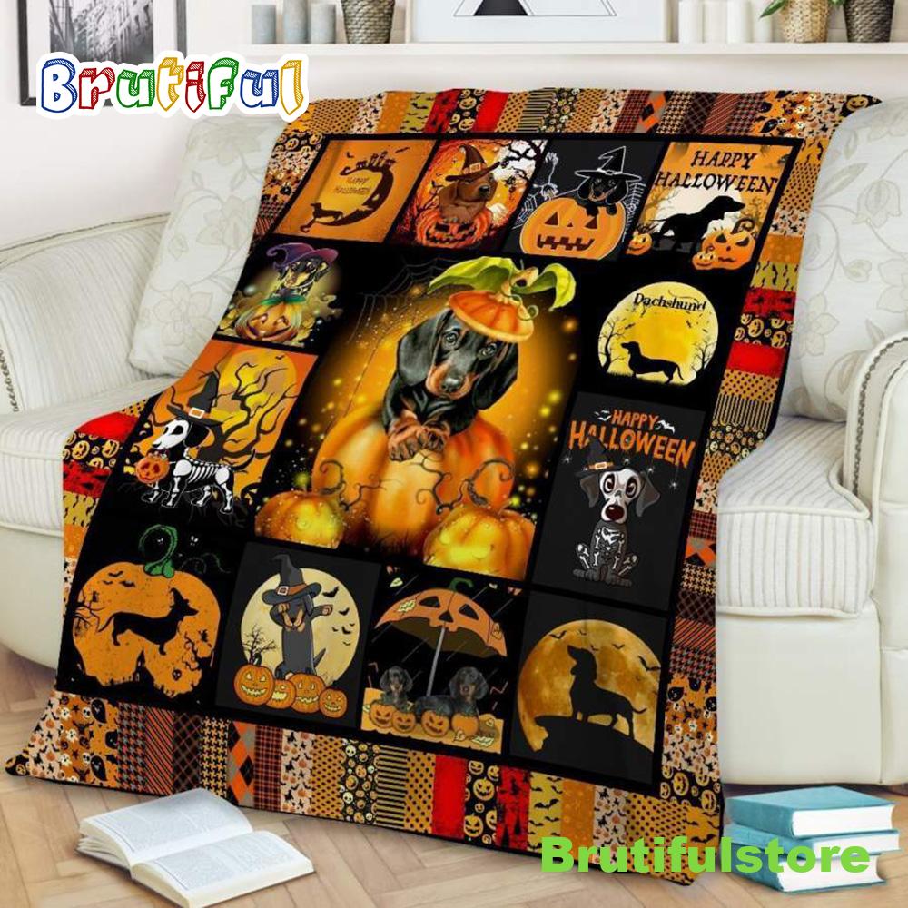 Dachshund Halloween Sherpa Blanket Halloween Throw Gift Pumpkin Throw Blanket