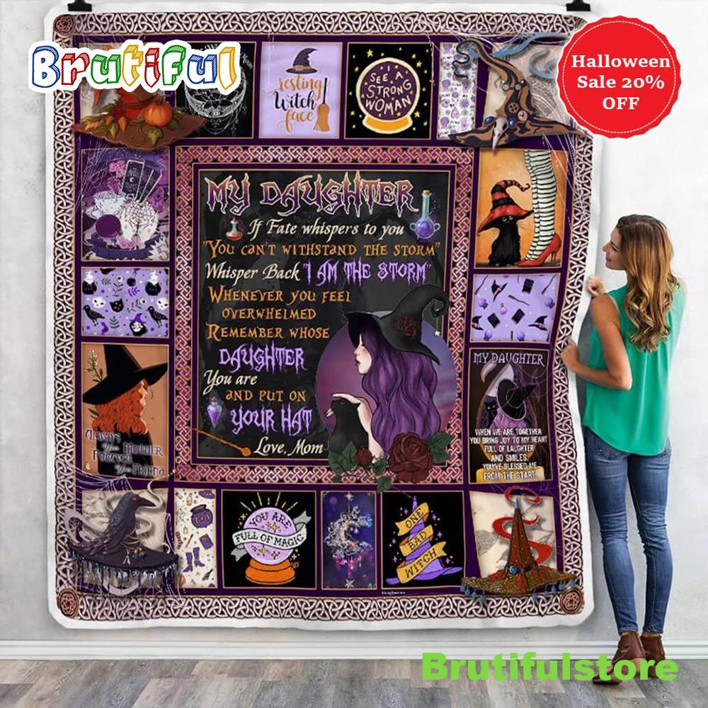 Daughter Put On Your Hat Witch Halloween Sofa Fleece Throw Blanket Halloween Gifts