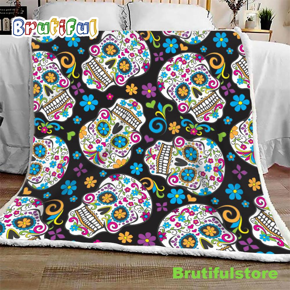 Folkloric Sugar Skulls Halloween Sofa Fleece Throw Blanket