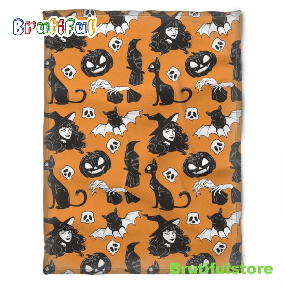 Halloween Black Witch Orange Sherpa Blanket Halloween Gift Halloween Decor
