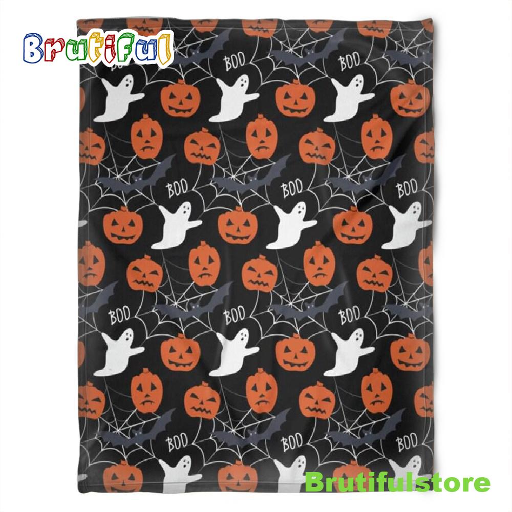 Halloween Cute Ghost With Pumkins Sherpa Blanket Halloween Adult Blanket Halloween Gift Halloween Decor