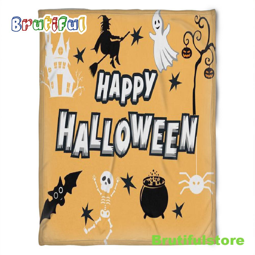 Halloween Happy Halloween With Witch Sherpa Blanket Halloween Adult Blanket Halloween Gift Halloween Decor