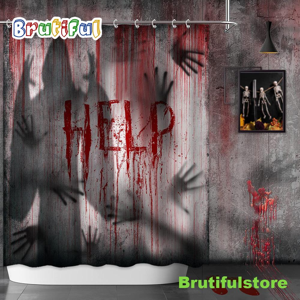 Halloween Horror Bloody Hands Spooky Help Blood Gloomy Shower Curtain