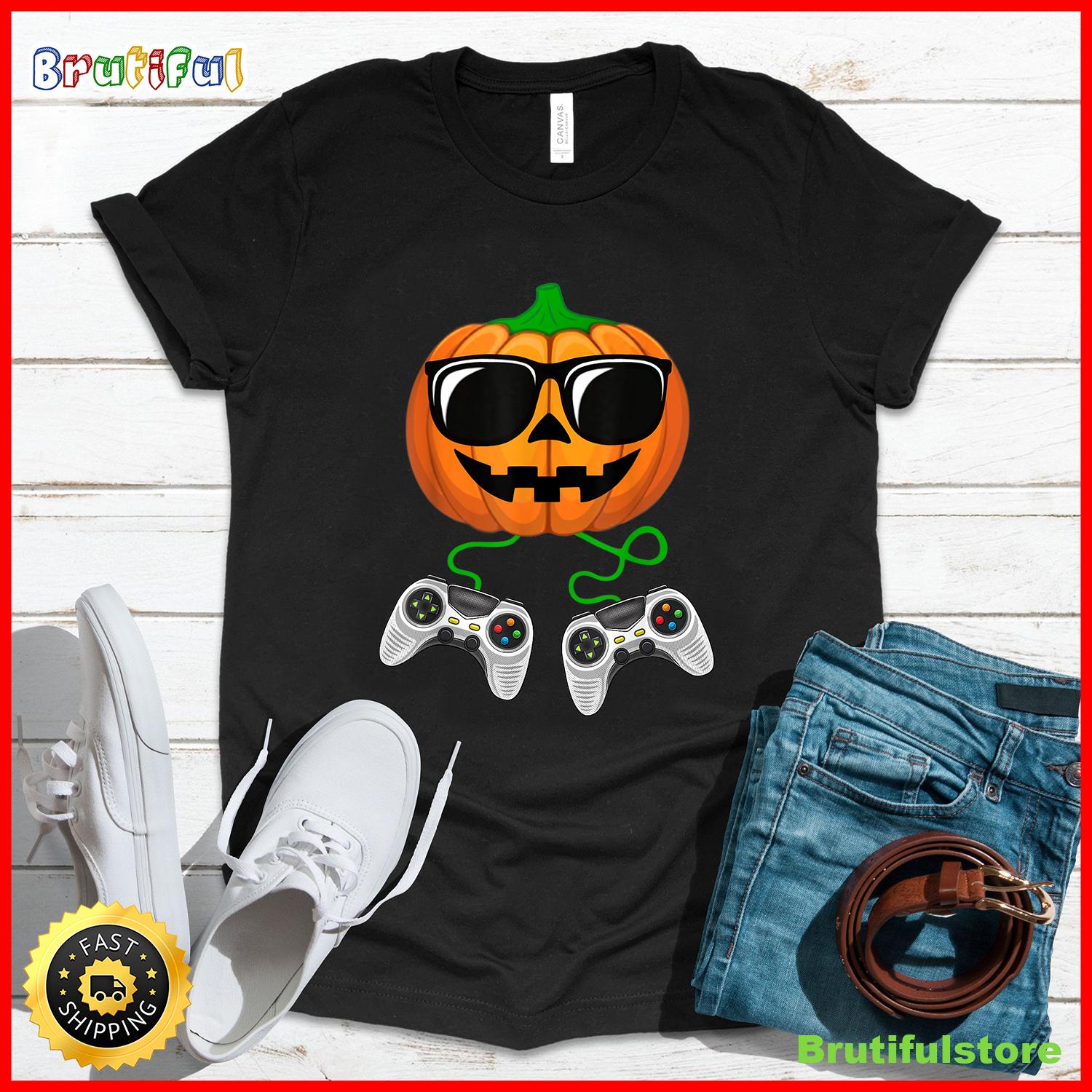 Halloween Jack O Lantern Gamer Boys Kids Men Funny Halloween T Shirt