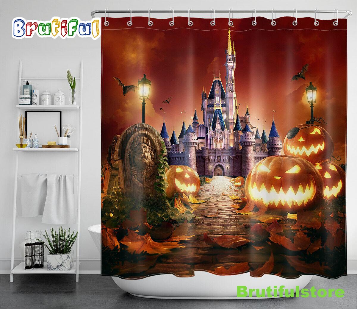 Halloween Night Pumpkin Lanterns Castle Waterproof Fabric Shower Curtain