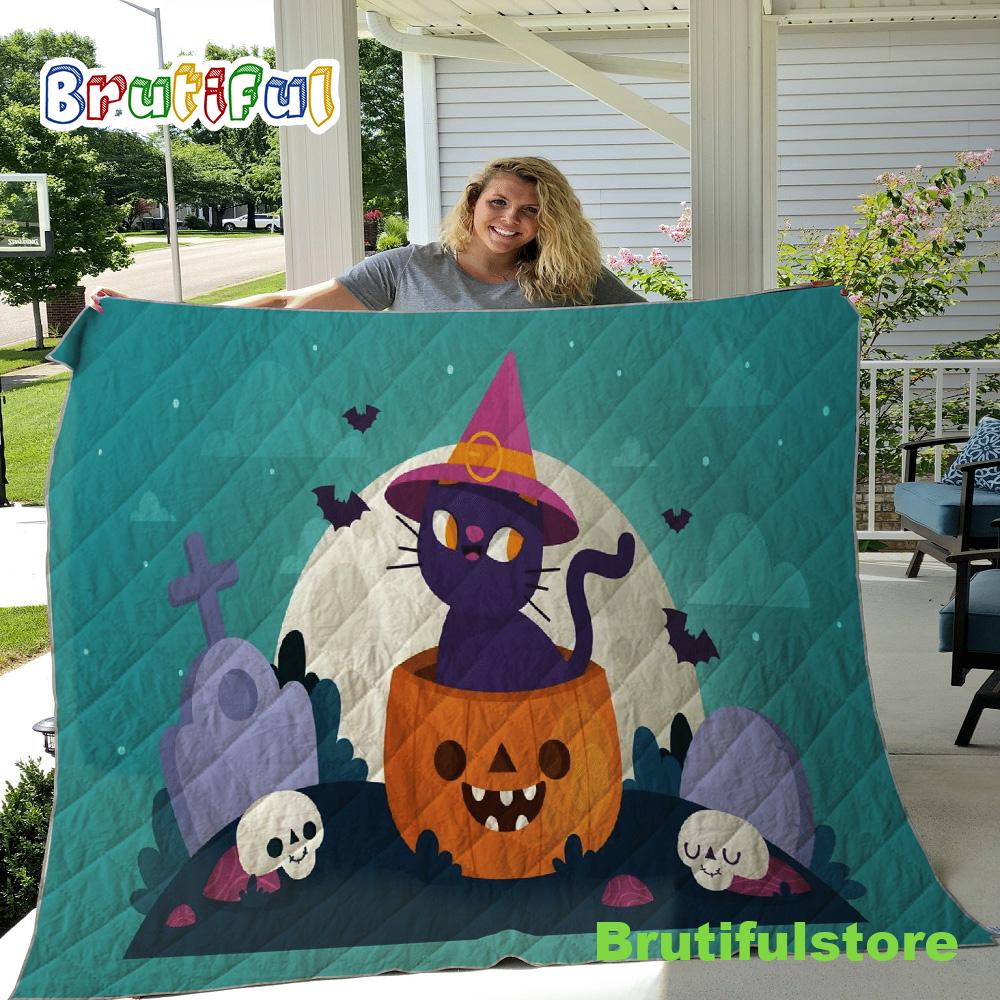 Halloween Pumpkin Black Cat Sherpa Blanket Pumpkin Throw Blanket Halloween Blanket