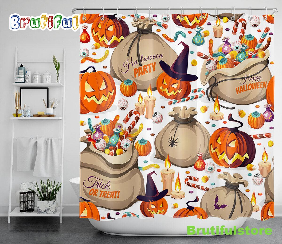 Halloween Pumpkin Trick or Treat Candy Pack Waterproof Fabric Shower Curtain