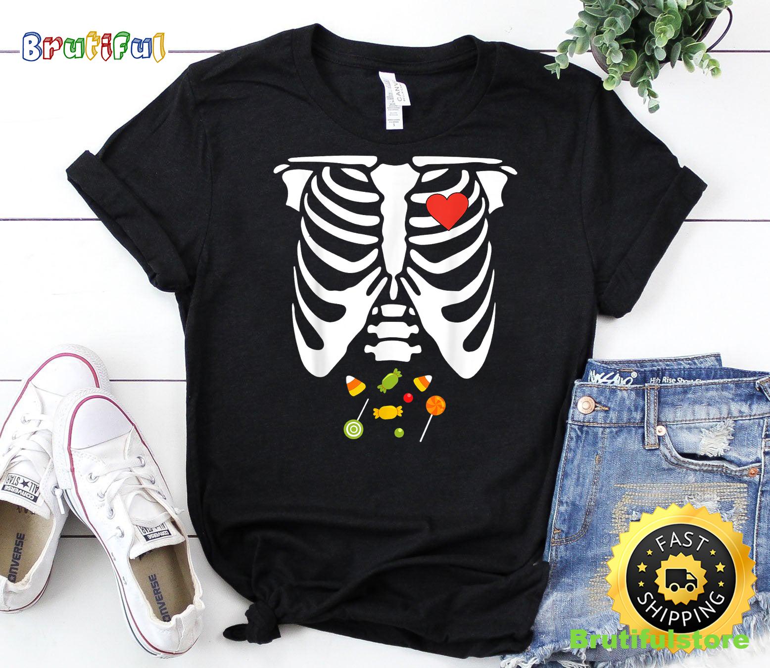 Halloween Skeleton Rib Cage Halloween Candy Kids Toddler T Shirt