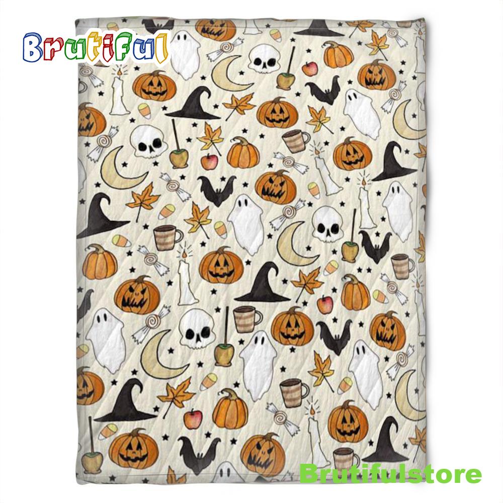 Halloween Spirit With Pumkins Sherpa Blanket Halloween Adult Blanket Halloween Gift Halloween Decor