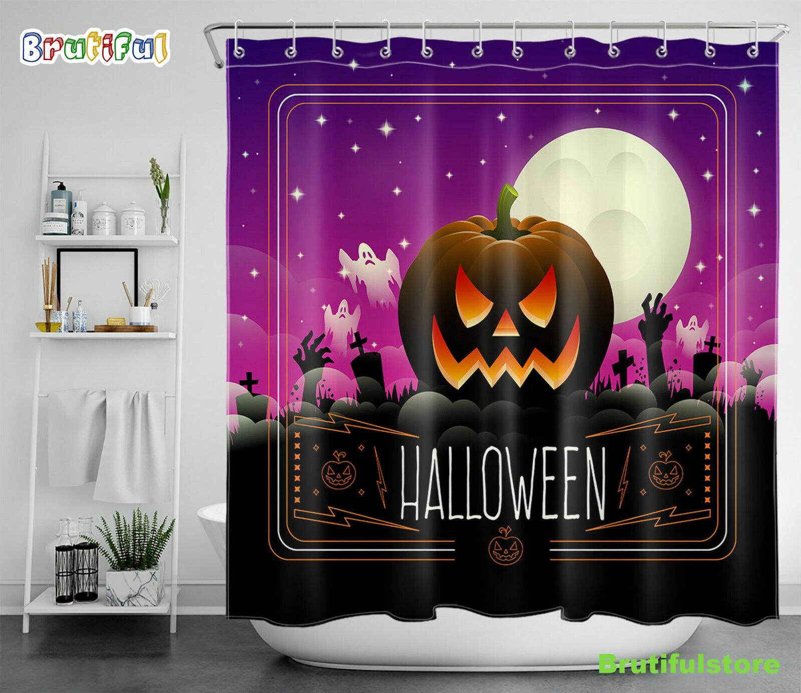 Halloween Stars Full Moon Ghost Pumpkin Lantern Shower Curtain