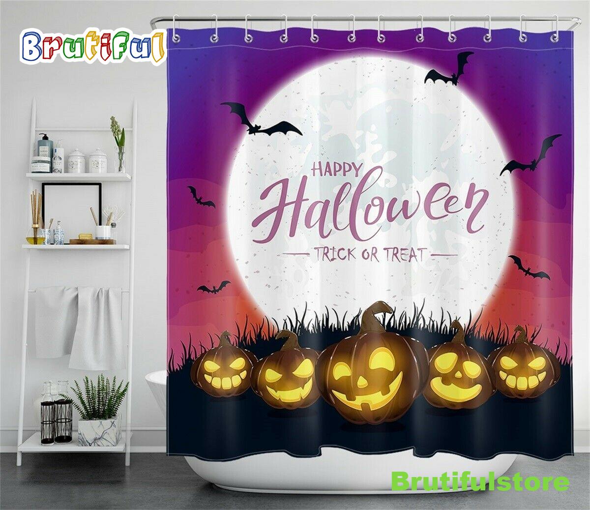 Halloween Trick or Treat Pumpkin Lanterns Waterproof Fabric Shower Curtain