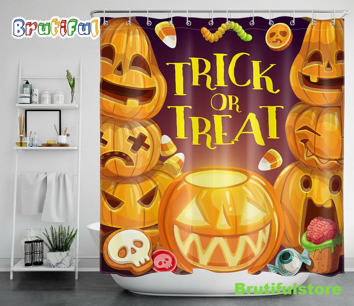 Halloween Trick or Treat Pumpkins Candy Waterproof Fabric Shower Curtain