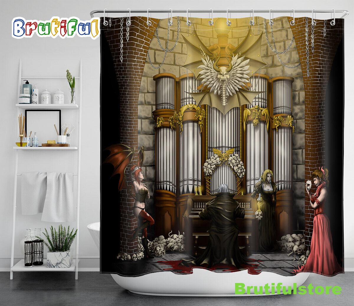 Halloween Vampires Castle Succubus Skulls Waterproof Fabric Shower Curtain