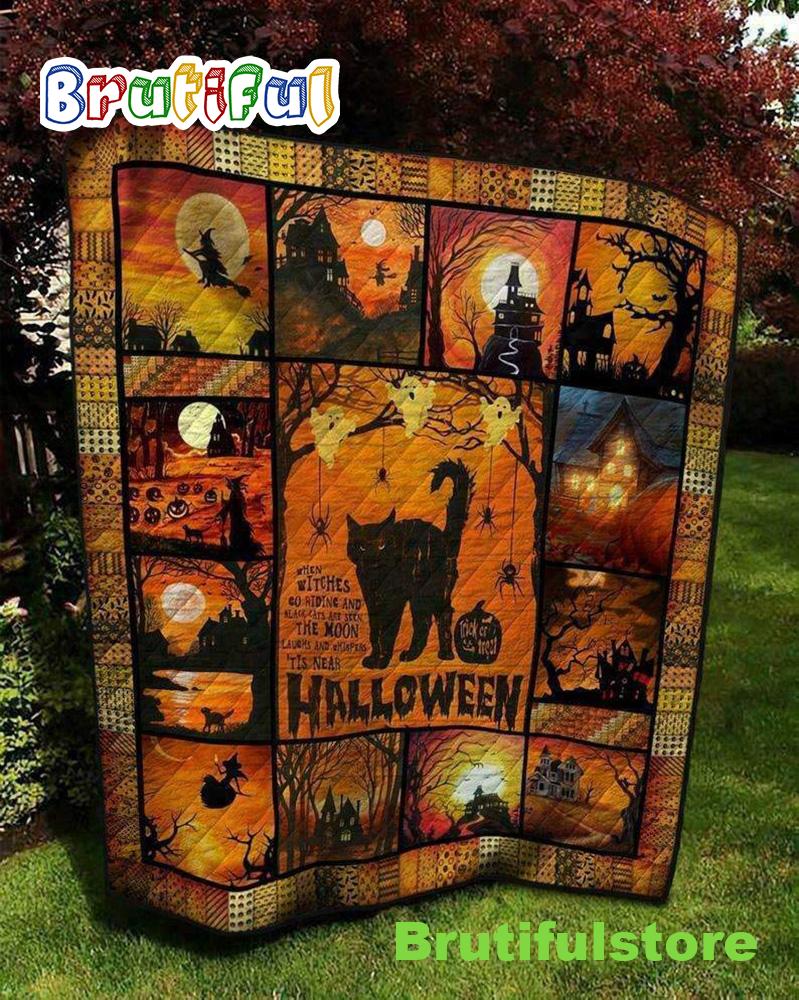 Halloween Witch Black Cat Sherpa Blanket Sherpa Blanket Halloween Throw