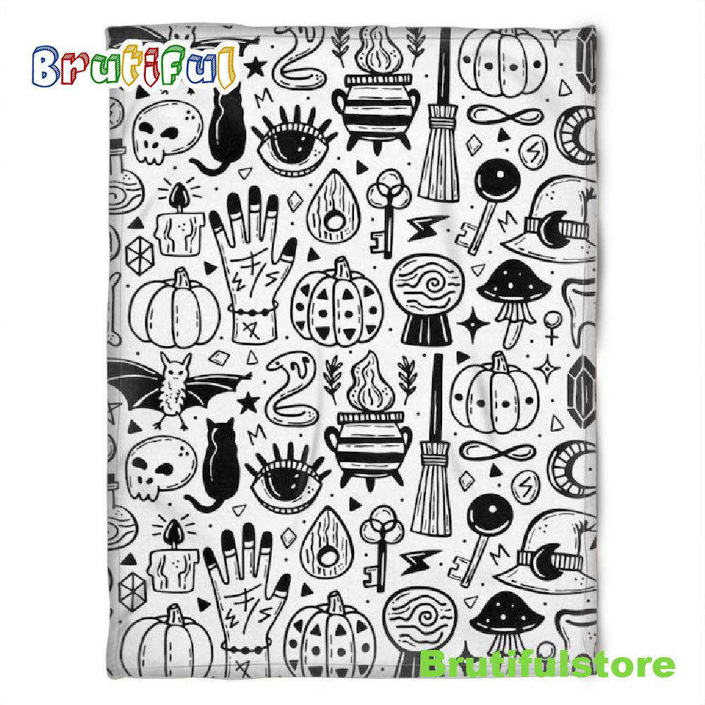 Halloween Witchy Things White Sherpa Blanket Halloween Adult Blanket Halloween Gift Halloween Decor
