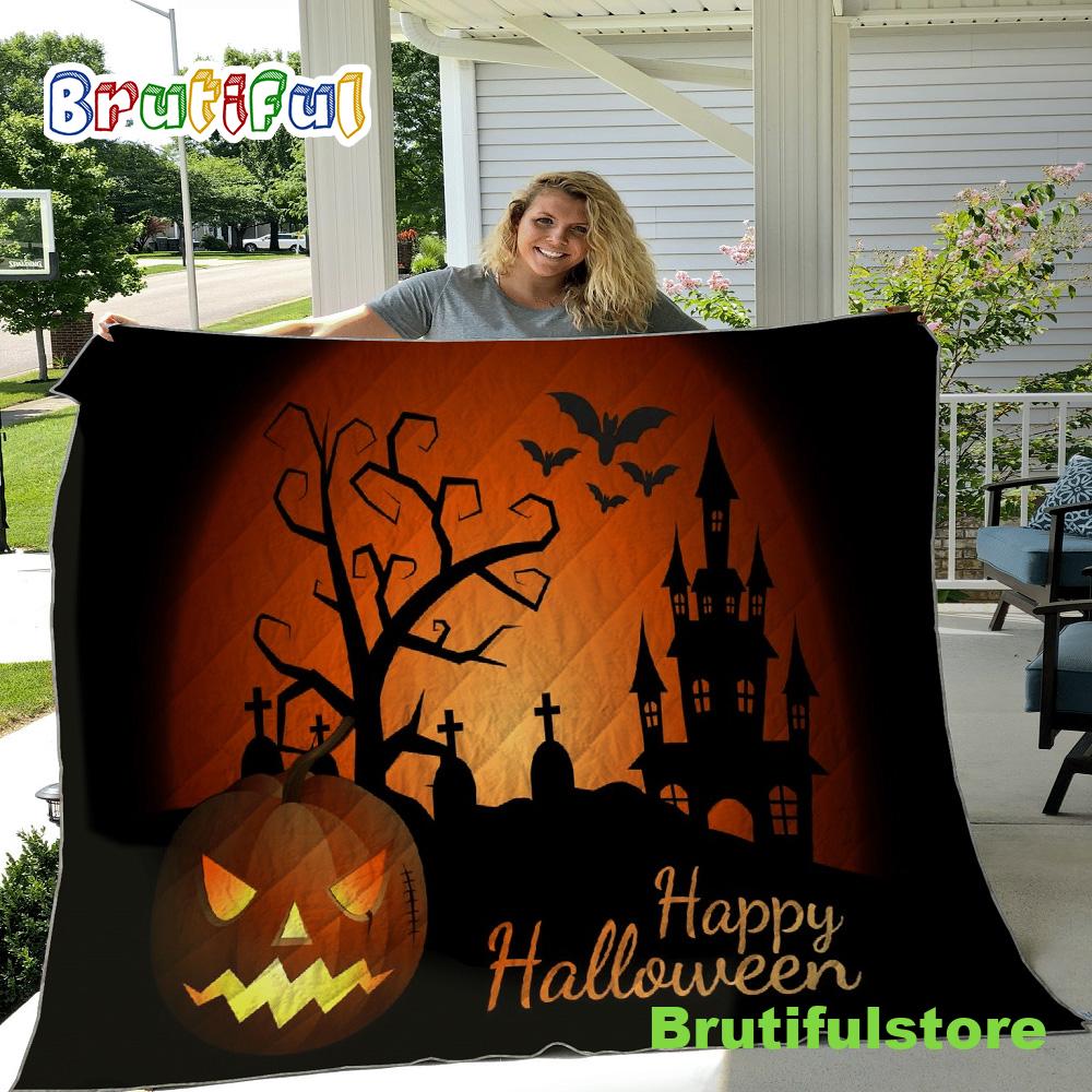 Happy Halloween Sherpa Throw Pumpkin Throw Halloween Blanket Halloween Gift