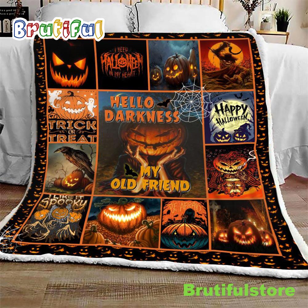 Hello Darkness Pumpkin Halloween Sofa Fleece Throw Blanket