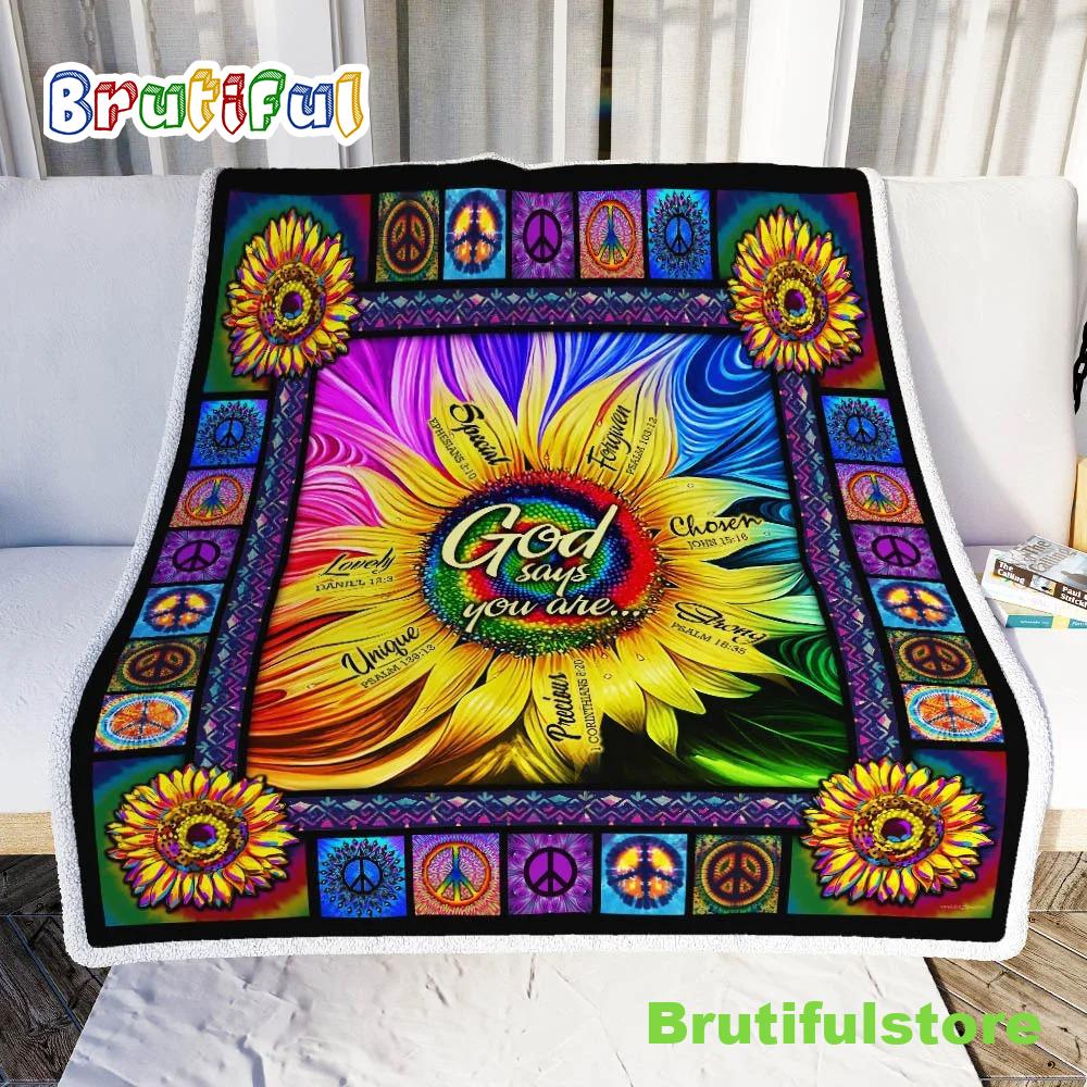 Hippie Sunflower God Says You Are Halloween Sofa Fleece Throw Blanket Halloween Gifts