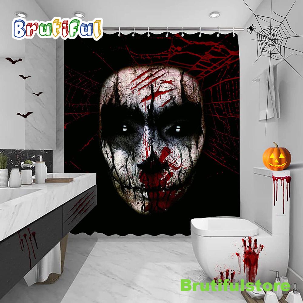Horror Bloody Scary Ghost Bloody Face Halloween 2022 Shower Curtains