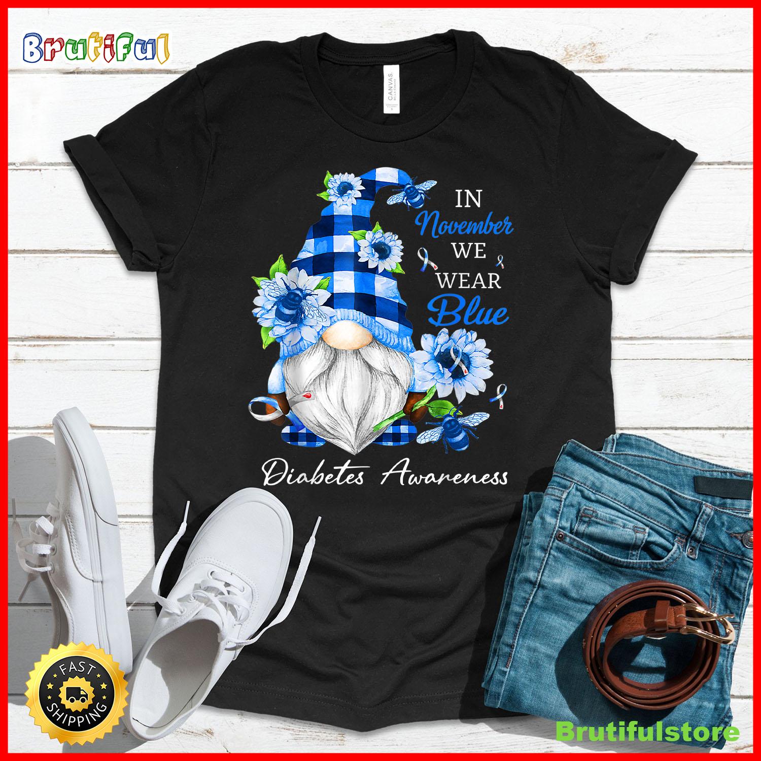 In November We Wear Blue Gnome Diabetes Awareness T Shirt