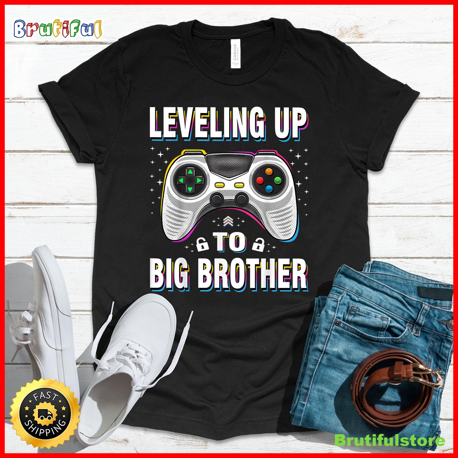 Leveling up to Big Brother 2022 funny gamer boys kids men T Shirt