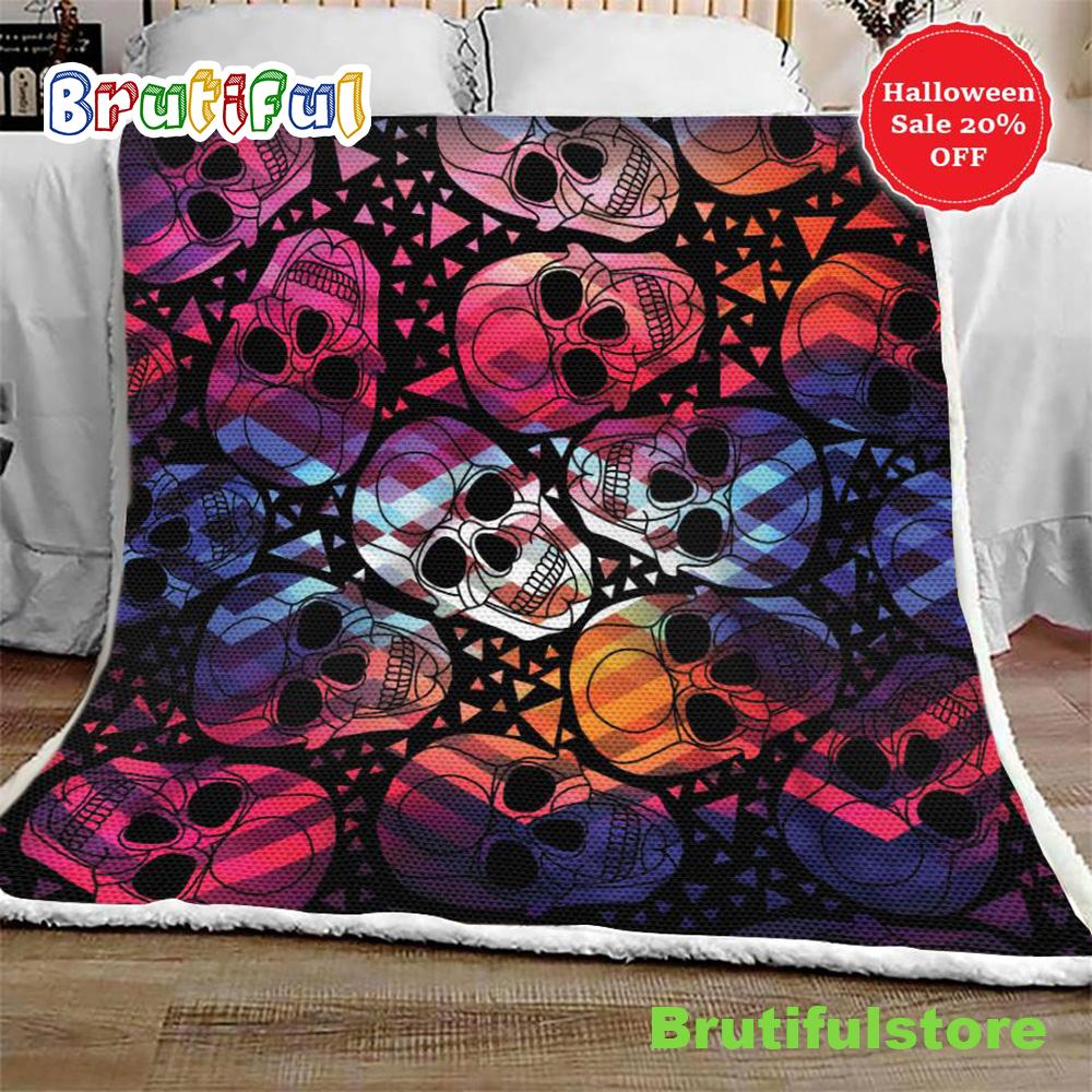 Mexican Sugar Skulls Halloween Sofa Fleece Throw Blanket Halloween Gifts